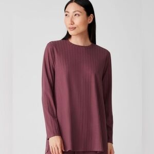 Eileen Fisher Stretch Rib Crew Neck Top Fig Long Sleeve Tencel Elastane XXS